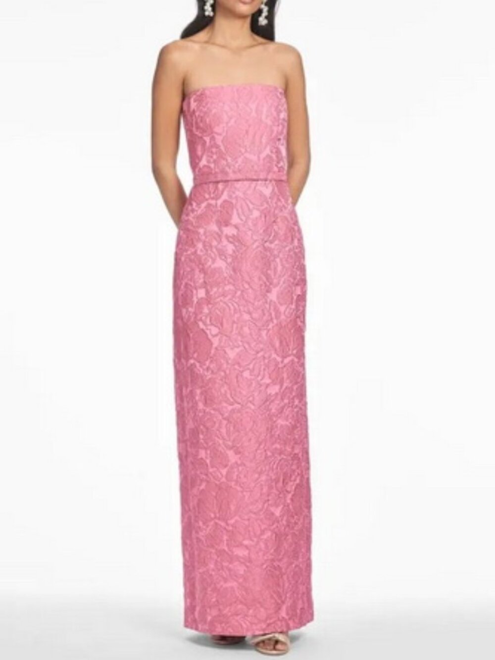 Sachin & Babi Sophia Rose Pink Floral Jacquard Strapless Gown